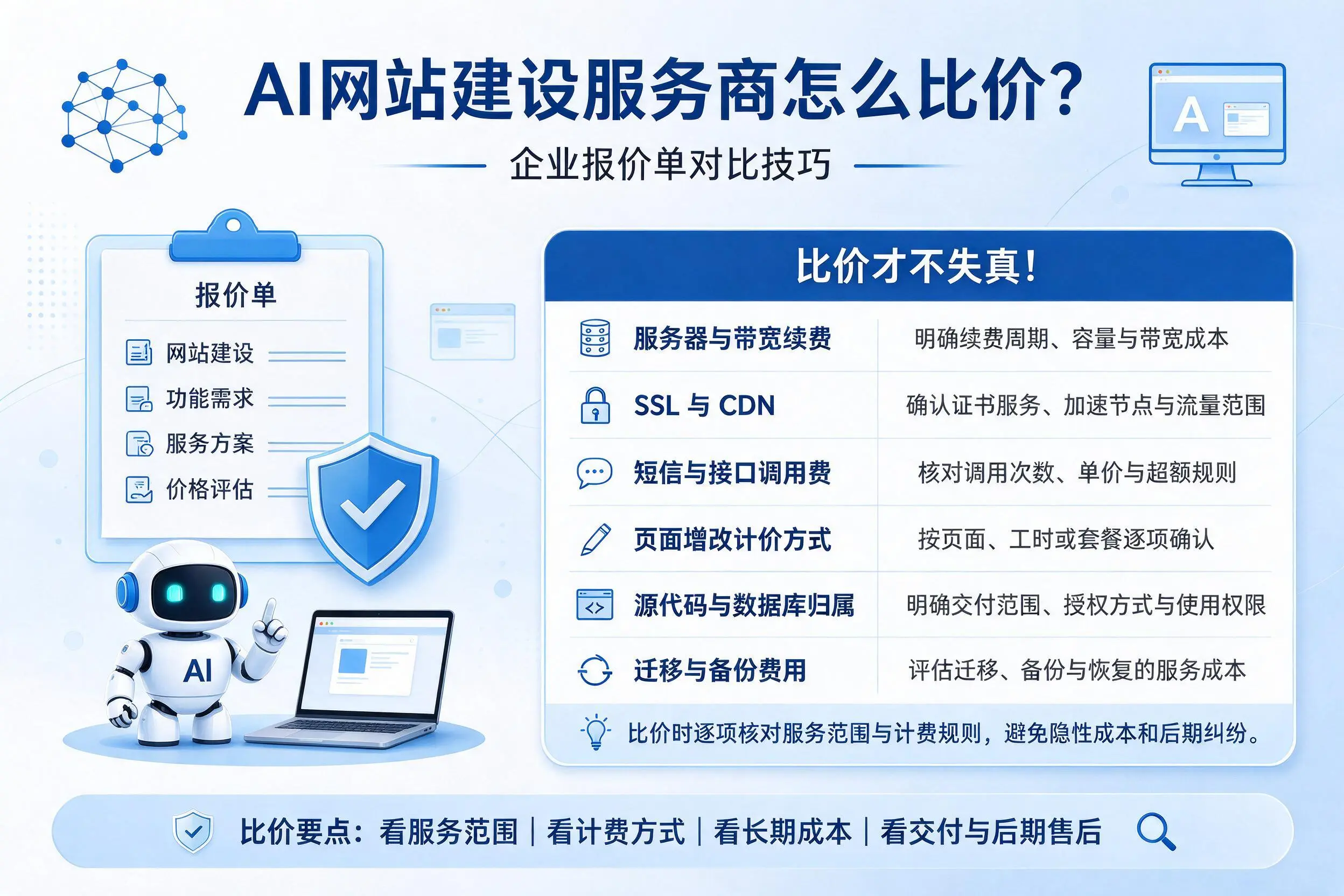 AI网站建设服务商怎么比价？咸宁企业报价单对比技巧