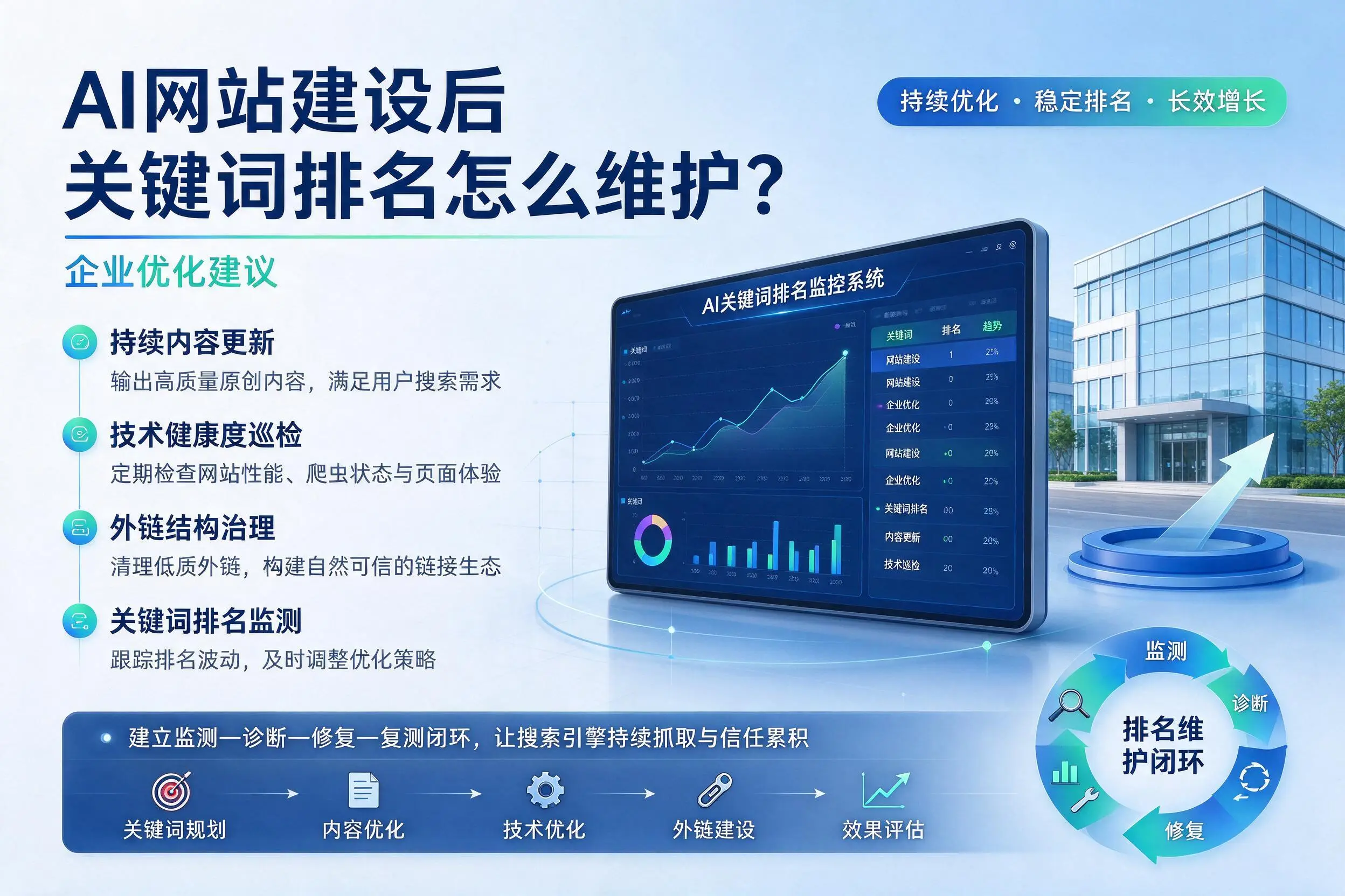 AI网站建设后关键词排名怎么维护?咸宁企业优化建议