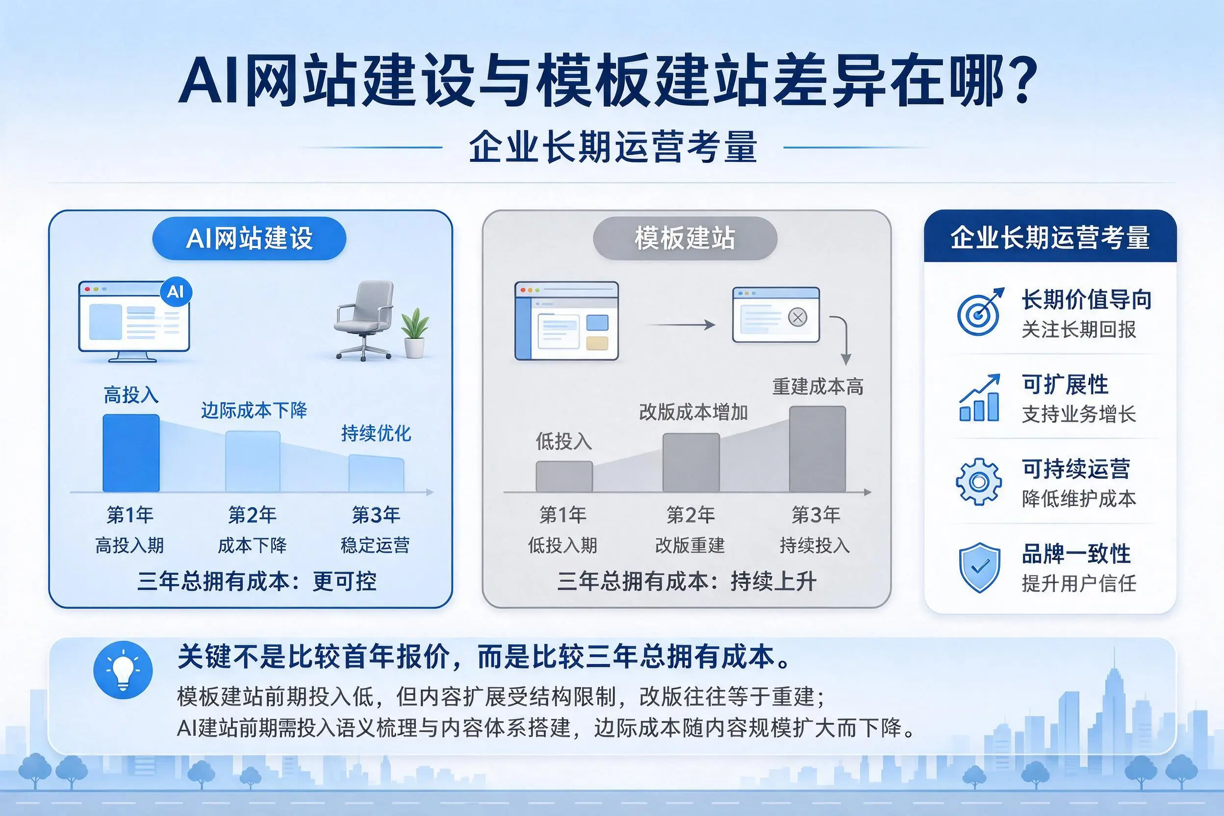 AI网站建设与模板建站差异在哪？咸宁企业长期运营考量