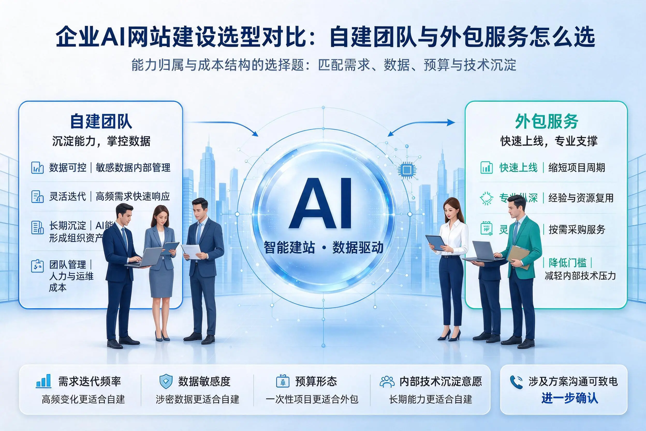 咸宁企业AI网站建设选型对比：自建团队与外包服务怎么选